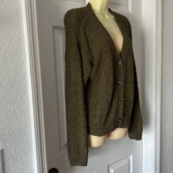 Social Standard by Sanctuary Olive Boucle Cardigan Sweater Woman's Small - Picture 2 of 10